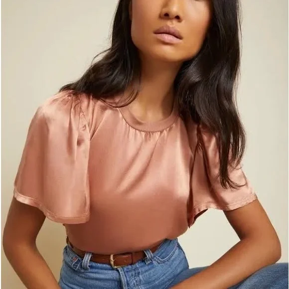 NATION LTD | TONI FLUTTER SLEEVE TOP IN PINK ROSE GOLD BISOU | XXL - Picture 1 of 5